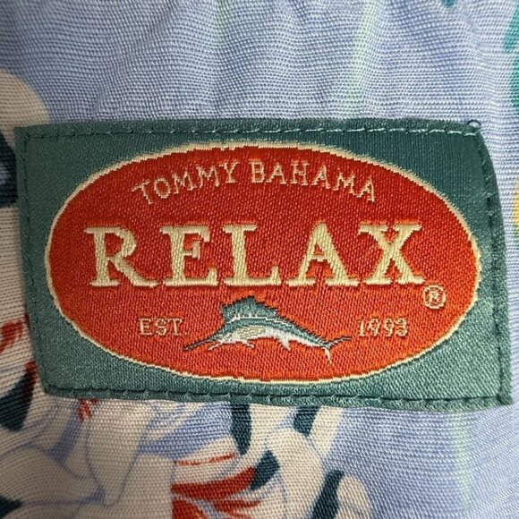 Vintage Tommy Bahama Mens L Shirt Hawaiian Blue Floral Short Sleeve - Picture 7 of 13